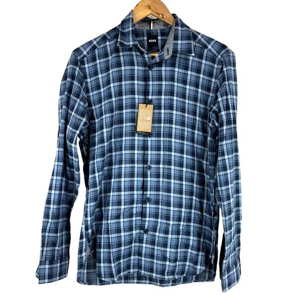 Boss NWT Liam Men's Regular Fit Cotton Twill Check Shirt Size S Button Front - Picture 3 of 12
